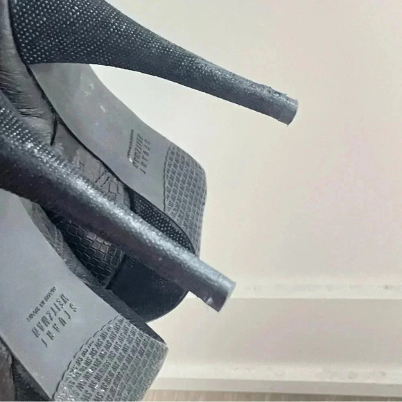 STUART WEITZMAN X RUSSELL & BROMLEY BLACK LEATHER HEELED PLATFORM ANKLE BOOTS 38 - Picture 4 of 12